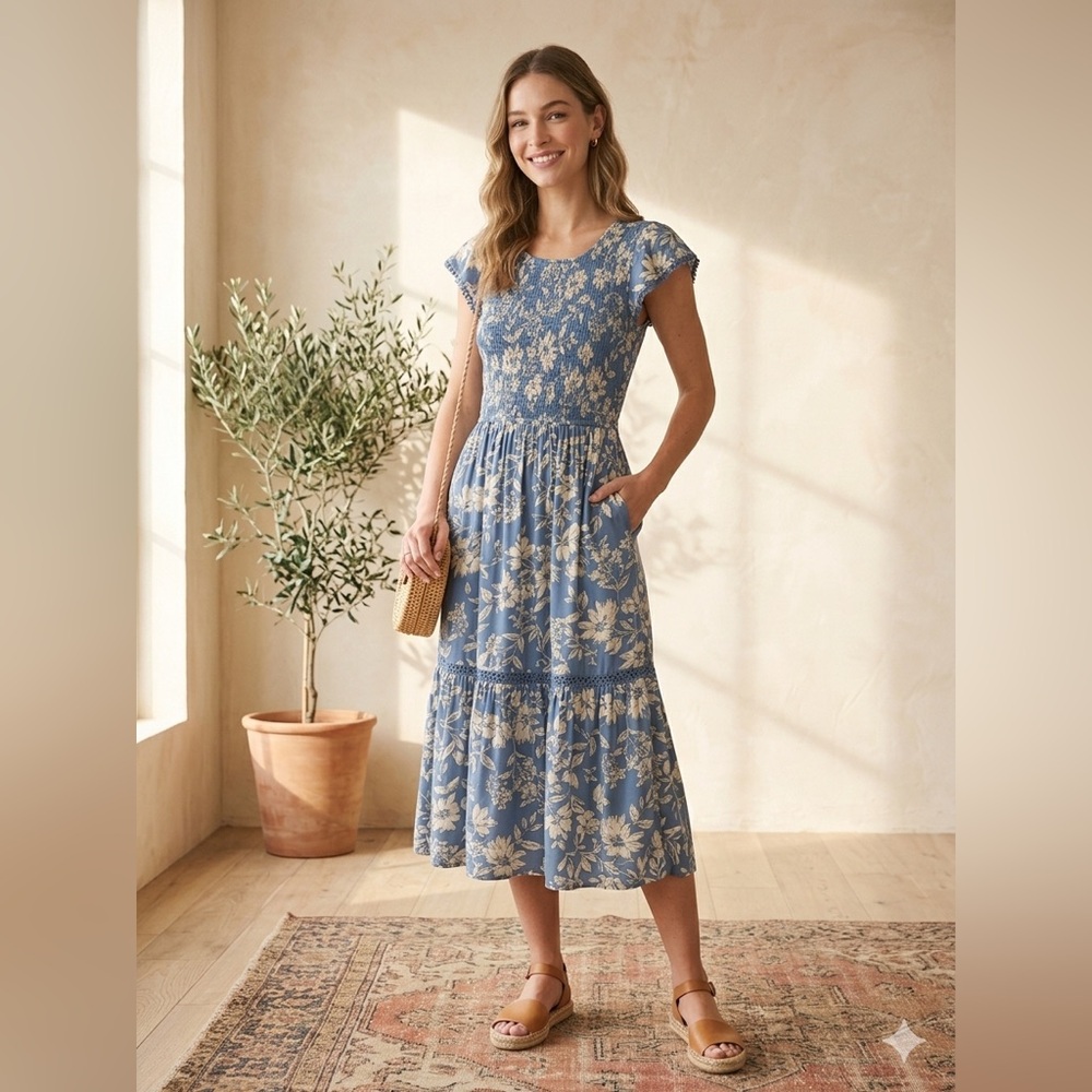 Patrons of Peace Blue Floral Midi Dress